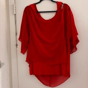 VENUS Red Layered Cold Shoulder Blouse – Size Medium